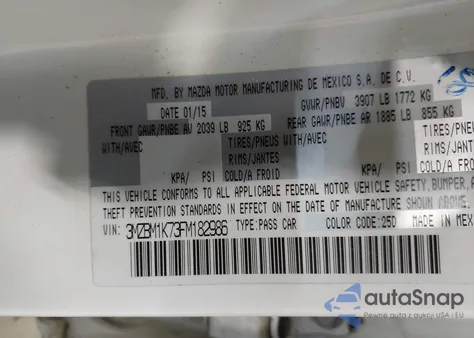 2015 Mazda Mazda3 I Sport from USA, damaged, VIN 3MZBM1K73FM182986